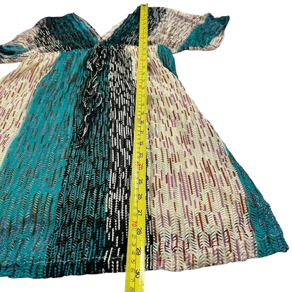 Paradise USA Open Knit‎ Turquoise, Black, Tan Beach Coverup Women's Size Medium